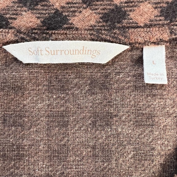 Soft Surroundings Women's Tunic Brown / Black Plaid Peasant V-Neck Top Size L - Picture 3 of 8